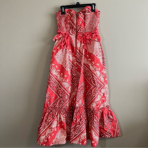 Anthro Holding Horses Women’s Red Bandana Paisley Strapless Midi Dress 0 - Picture 6 of 14